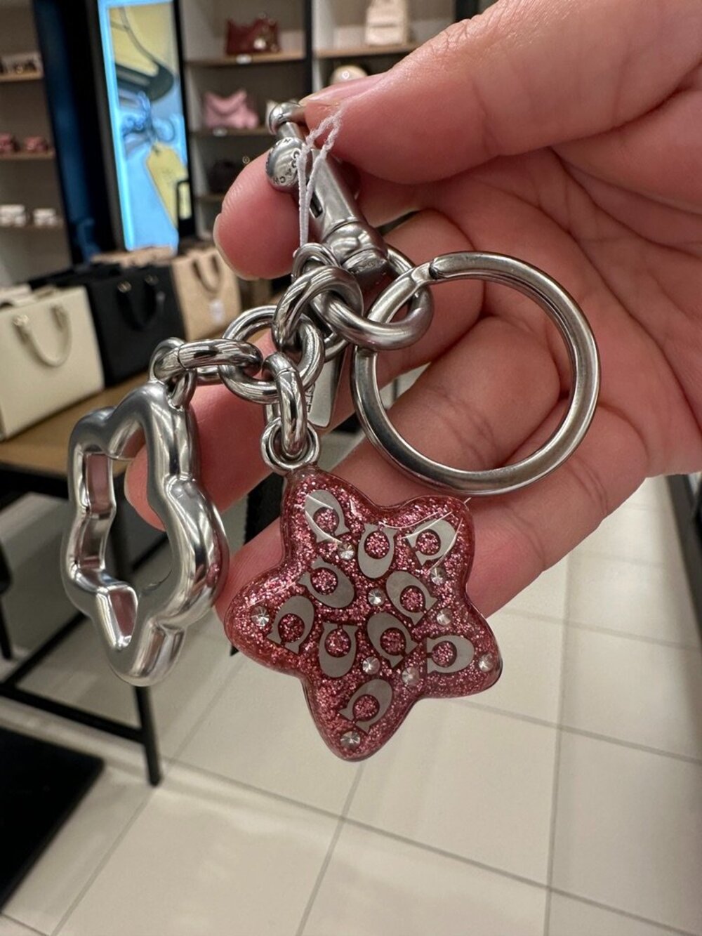 NWT! Coach CW489 Signature Star Bag Charm Keychain Fob In Pink Petal/Silver